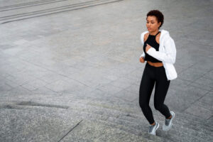 middle aged black woman walking or jogging