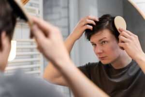 man brushing his hair